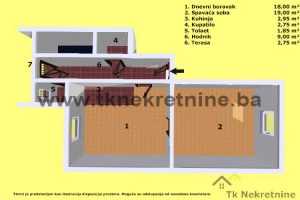 Adaptiran jednoiposoban stan uknjižene površine 44 m² (stvarne površine cca 52m²) sa terasom, Miladije