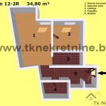 11. Tlocrt stana 12-2R – 34,80 m2 – potkrovlje